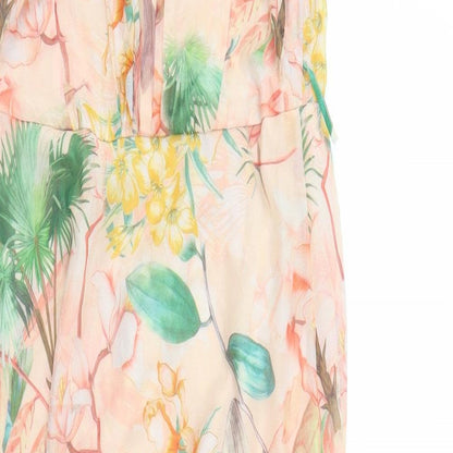 Dorothy Perkins Womens Orange Floral Polyester Maxi Size 10 Round Neck Button