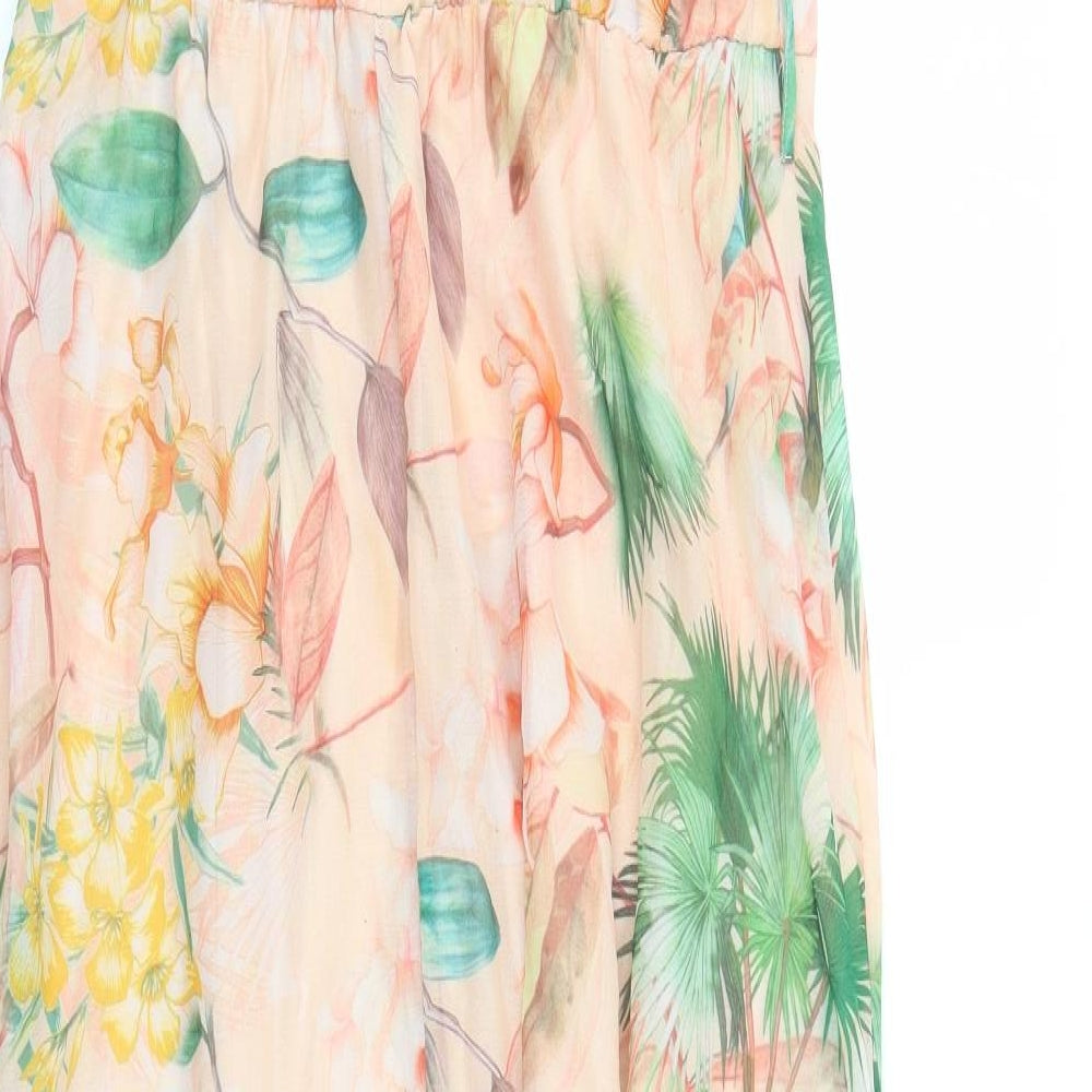 Dorothy Perkins Womens Orange Floral Polyester Maxi Size 10 Round Neck Button