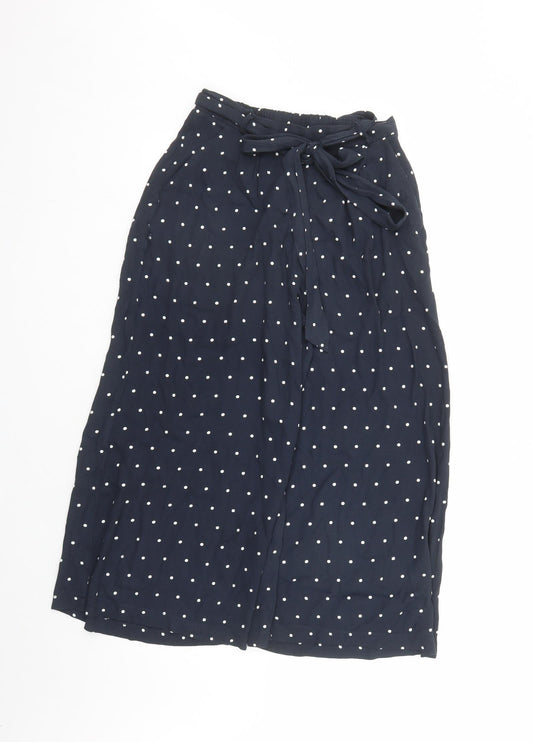 Phase Eight Womens Blue Polka Dot Viscose Cropped Trousers Size 8 L23 in Regular - Elasticated Waist