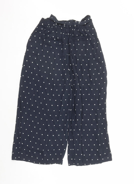 Phase Eight Womens Blue Polka Dot Viscose Cropped Trousers Size 8 L23 in Regular - Elasticated Waist