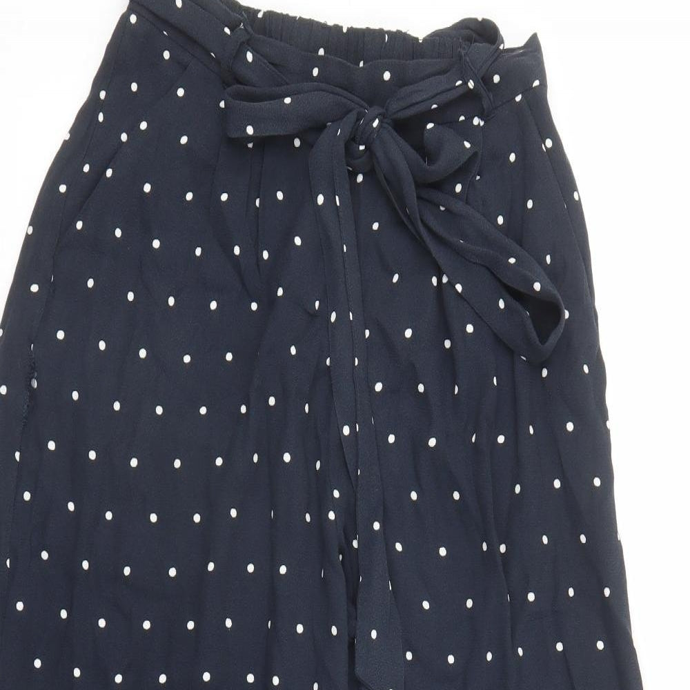 Phase Eight Womens Blue Polka Dot Viscose Cropped Trousers Size 8 L23 in Regular - Elasticated Waist