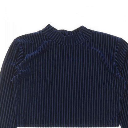Glamorous Womens Blue Polyester Cropped Blouse Size 10 Mock Neck