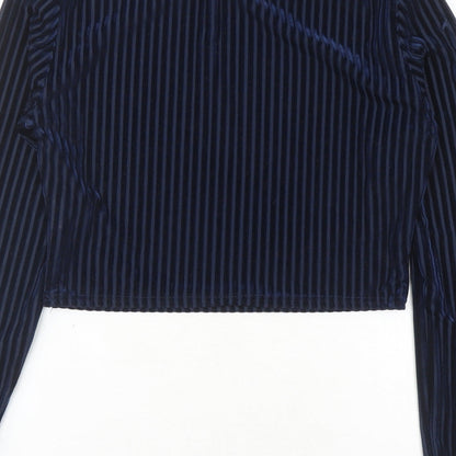 Glamorous Womens Blue Polyester Cropped Blouse Size 10 Mock Neck