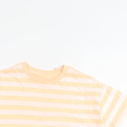 Marks and Spencer Girls Orange Striped Cotton Basic T-Shirt Size 7-8 Years Round Neck Pullover