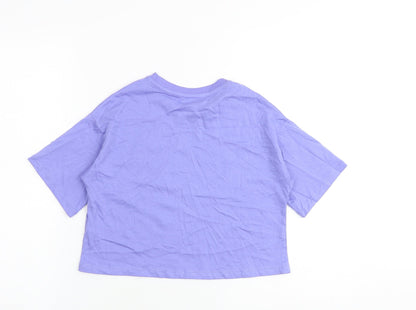 Marks and Spencer Girls Purple 100% Cotton Basic T-Shirt Size 7-8 Years Round Neck Pullover