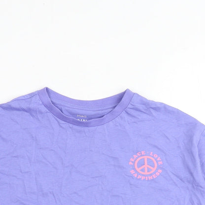Marks and Spencer Girls Purple 100% Cotton Basic T-Shirt Size 7-8 Years Round Neck Pullover