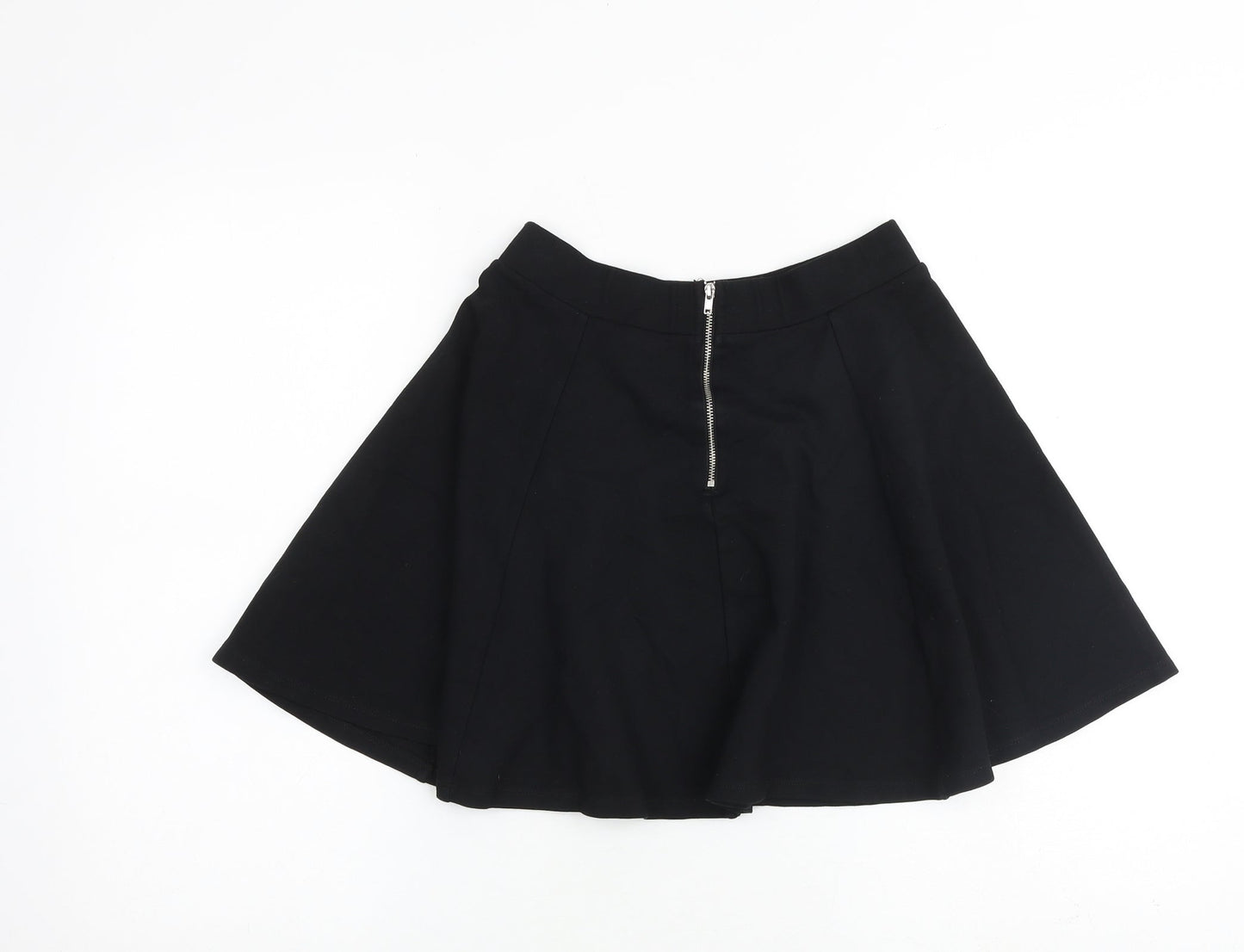 H&M Womens Black Polyester A-Line Skirt Size S Zip