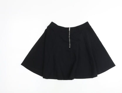H&M Womens Black Polyester A-Line Skirt Size S Zip