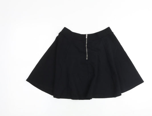H&M Womens Black Polyester A-Line Skirt Size S Zip