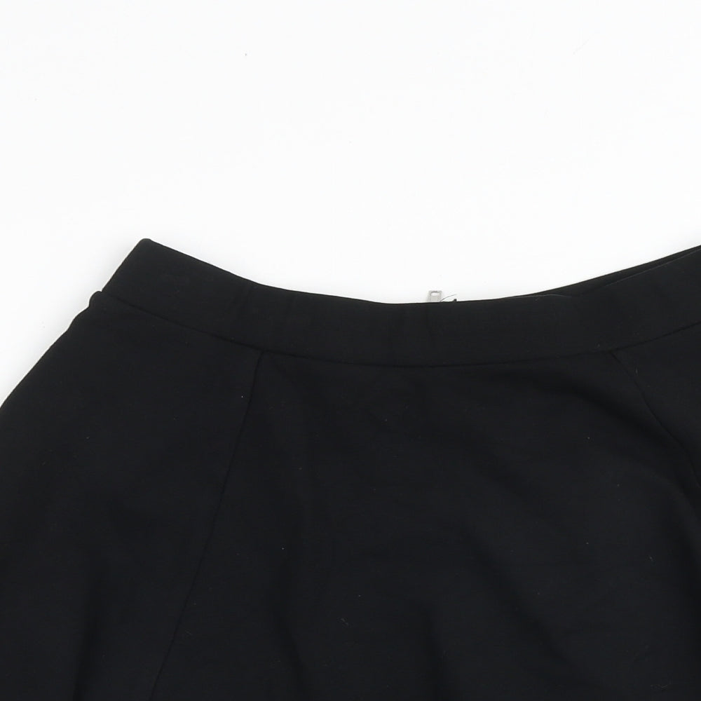H&M Womens Black Polyester A-Line Skirt Size S Zip