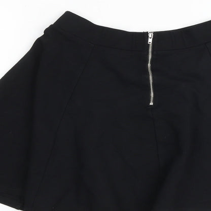 H&M Womens Black Polyester A-Line Skirt Size S Zip