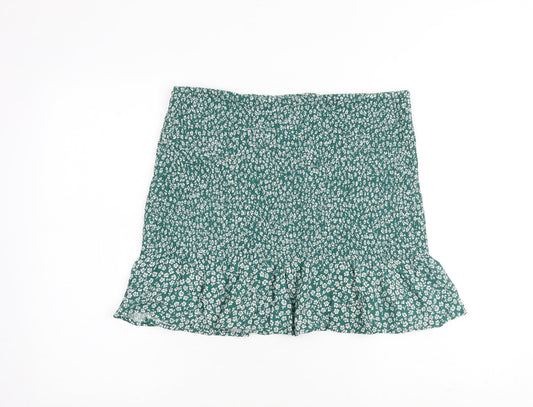 H&M Womens Green Floral Viscose A-Line Skirt Size L