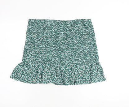 H&M Womens Green Floral Viscose A-Line Skirt Size L