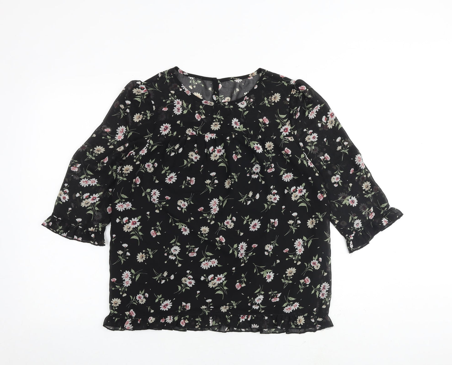 Womens UK Size S Allegra K Black Basic Blouse