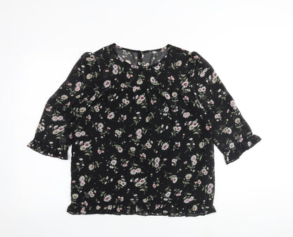 Womens UK Size S Allegra K Black Basic Blouse