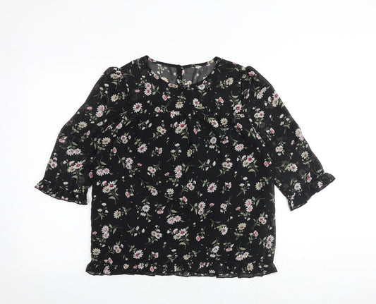 Womens UK Size S Allegra K Black Basic Blouse