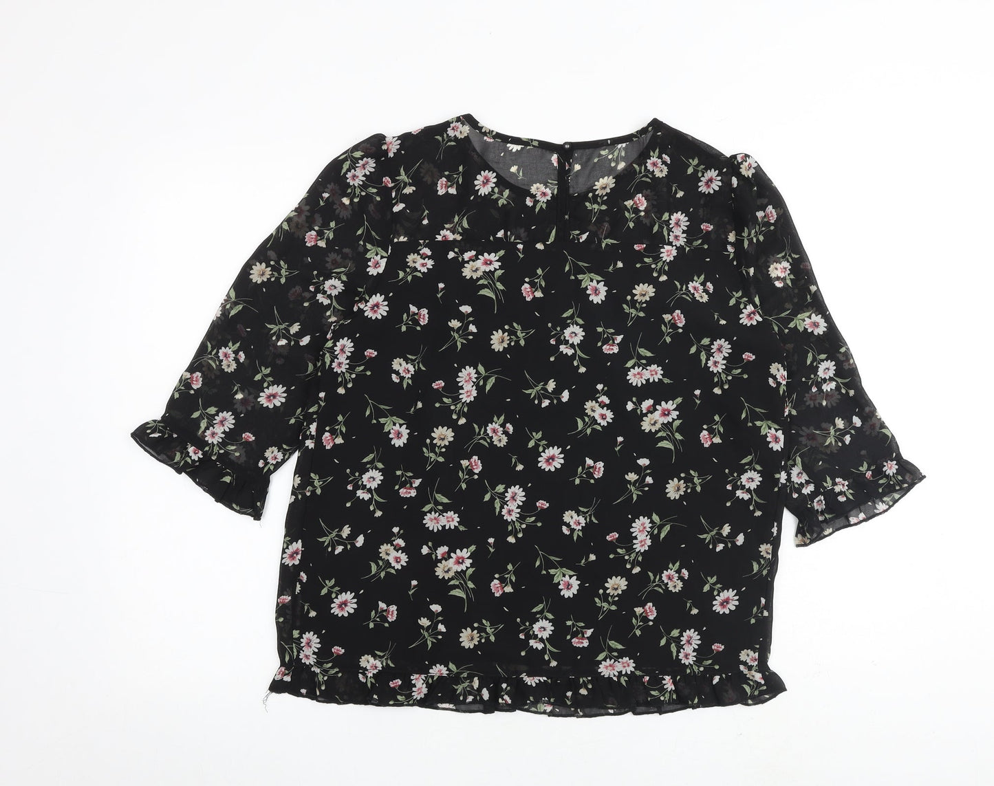Womens UK Size S Allegra K Black Basic Blouse