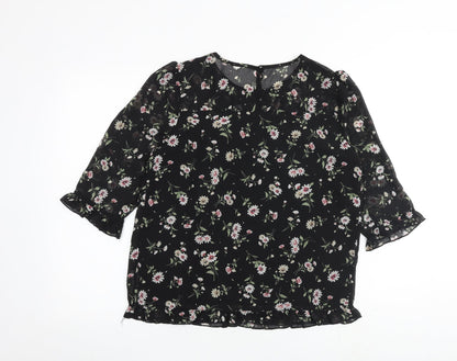 Womens UK Size S Allegra K Black Basic Blouse