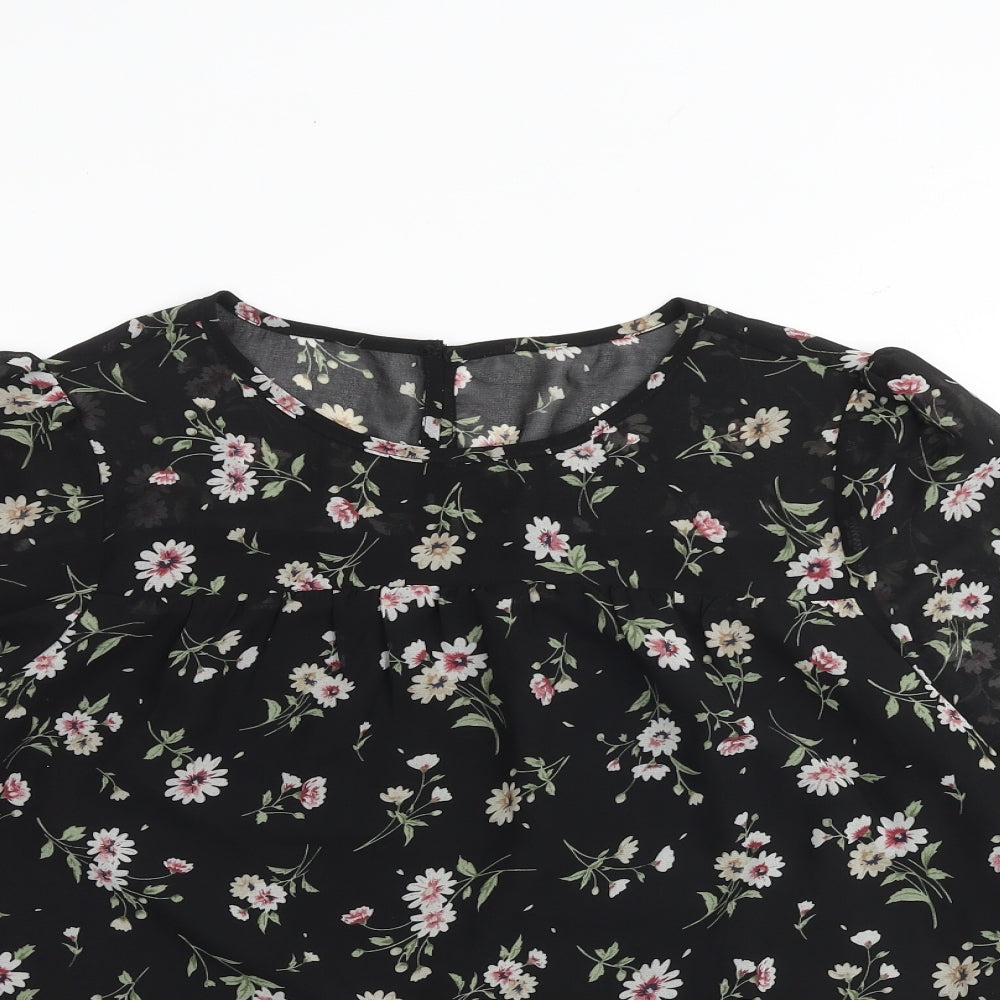 Womens UK Size S Allegra K Black Basic Blouse