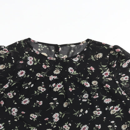Womens UK Size S Allegra K Black Basic Blouse