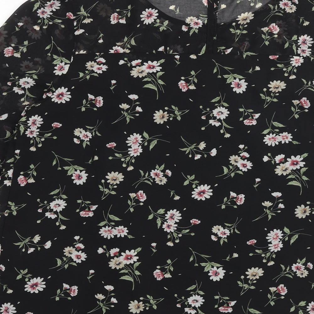 Womens UK Size S Allegra K Black Basic Blouse