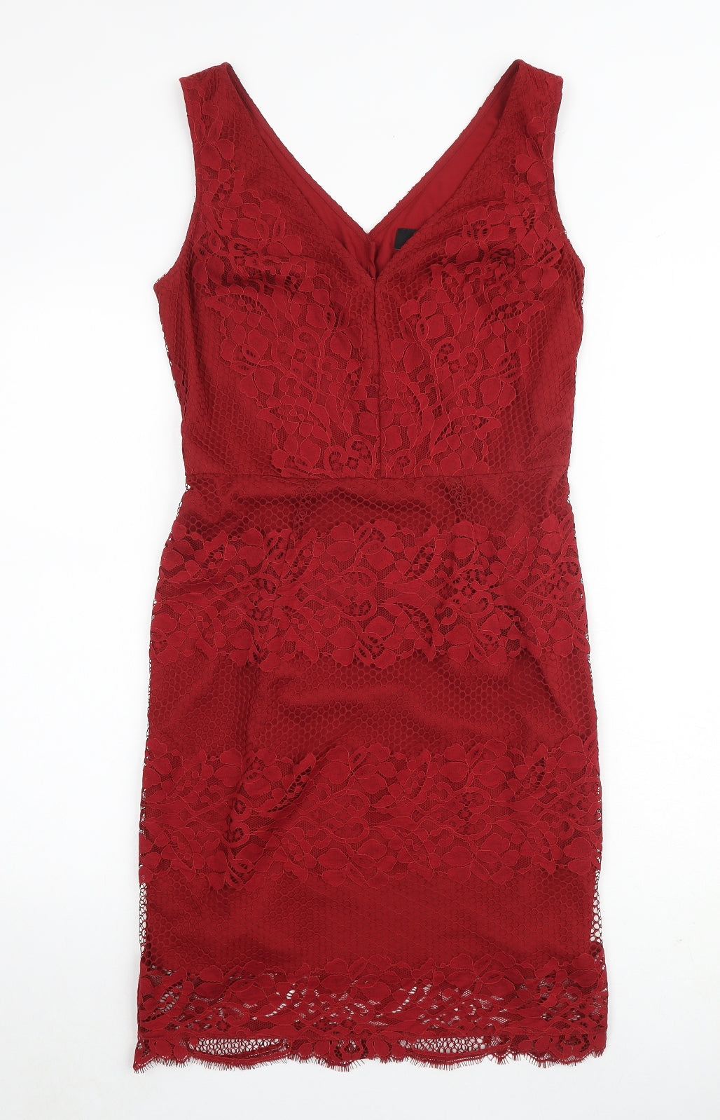 NEXT Womens Red Nylon A-Line Size 8 V-Neck Zip