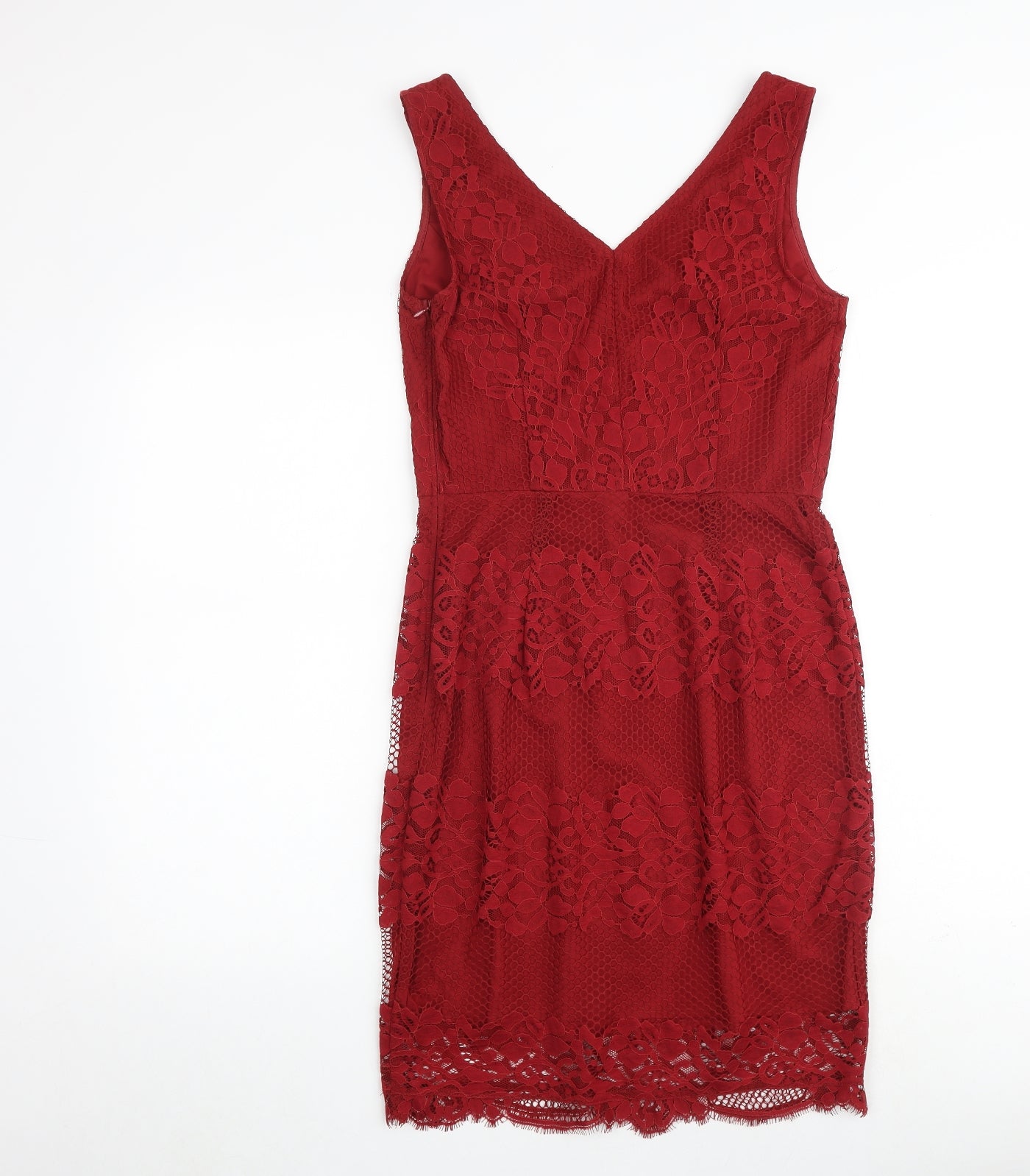 NEXT Womens Red Nylon A-Line Size 8 V-Neck Zip