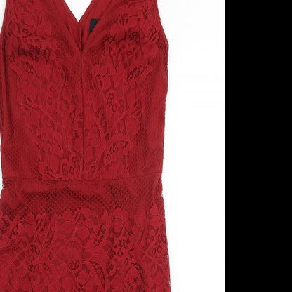 NEXT Womens Red Nylon A-Line Size 8 V-Neck Zip