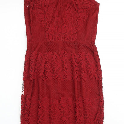 NEXT Womens Red Nylon A-Line Size 8 V-Neck Zip