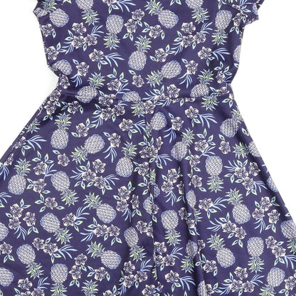 New Look Womens Purple Floral Polyester A-Line Size 10 Off the Shoulder Pullover