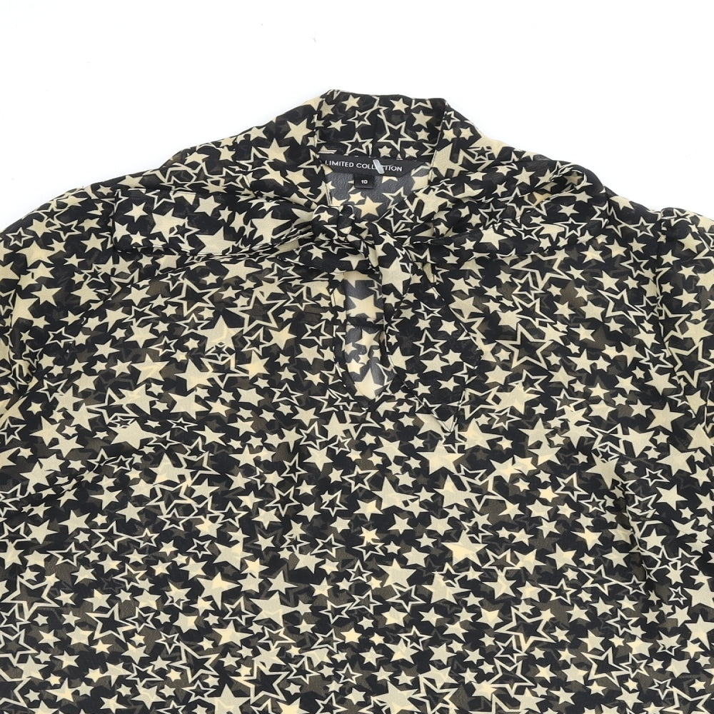Limited Collection Womens Black Geometric Polyester Basic Blouse Size 10 High Neck