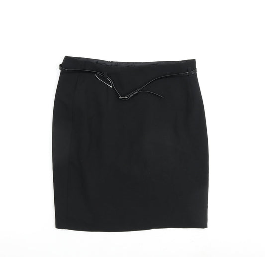 Marks and Spencer Womens Black Polyester A-Line Skirt Size 10 Buckle