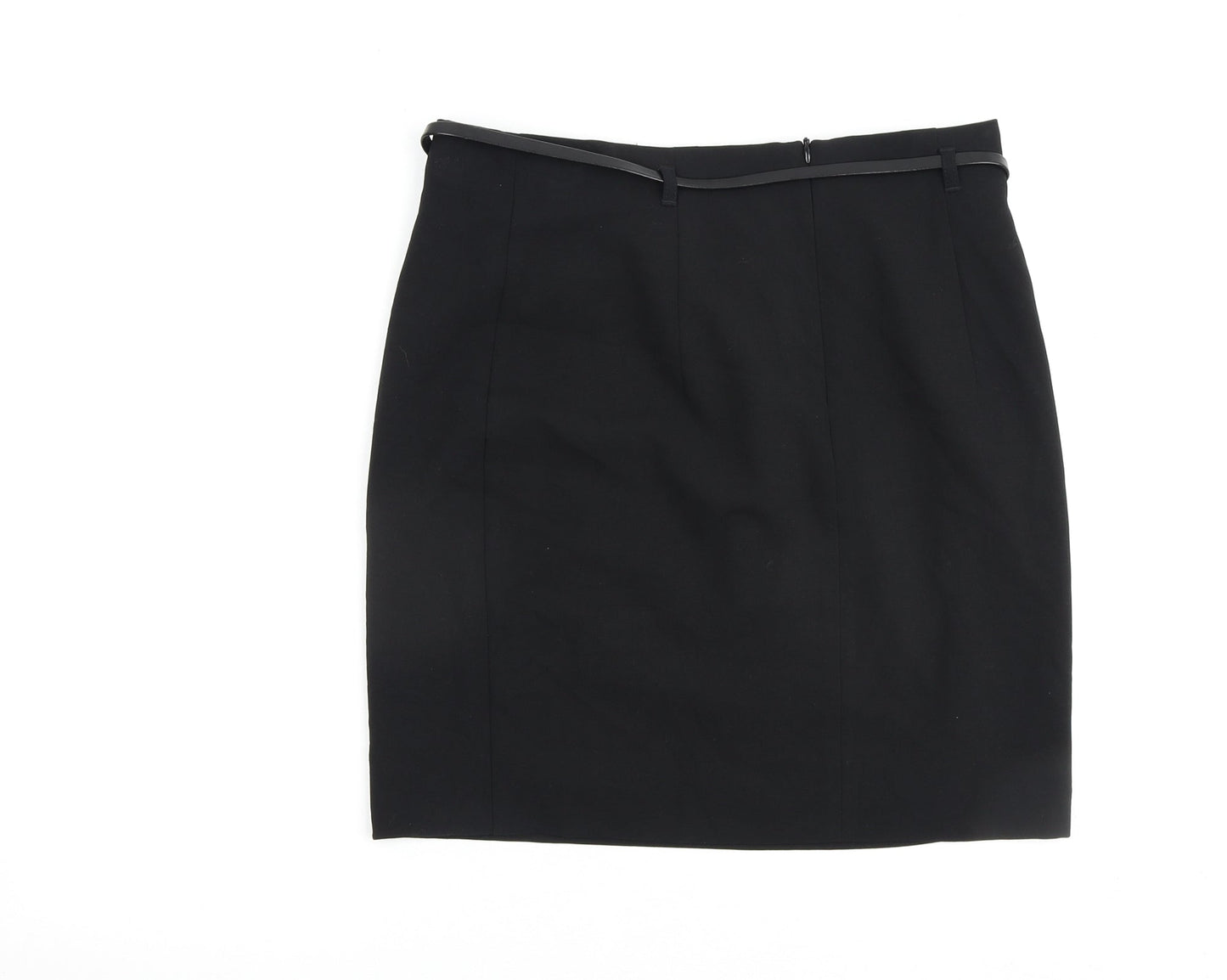 Marks and Spencer Womens Black Polyester A-Line Skirt Size 10 Buckle