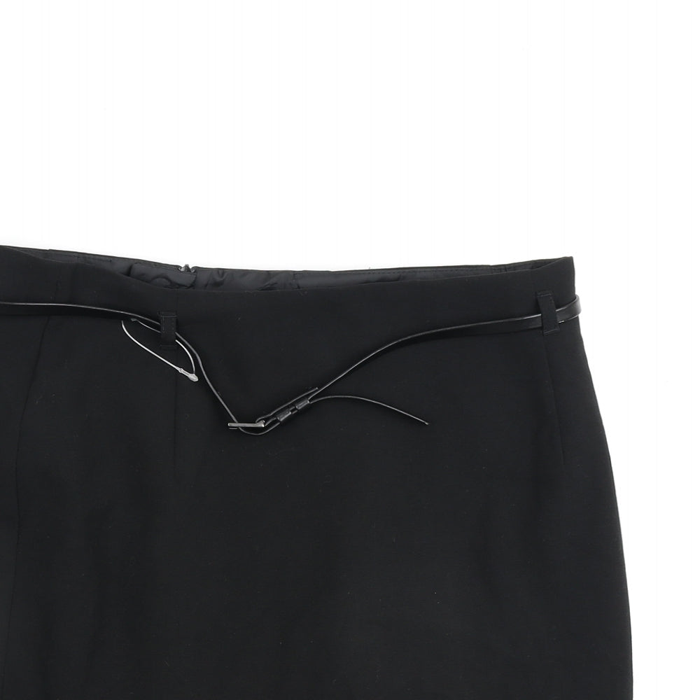 Marks and Spencer Womens Black Polyester A-Line Skirt Size 10 Buckle