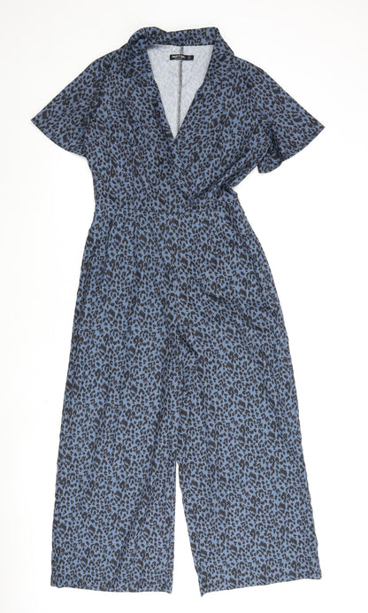 Nasty Gal Womens Blue Animal Print Polyester Jumpsuit One-Piece Size 4 L25 in Zip