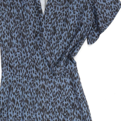 Nasty Gal Womens Blue Animal Print Polyester Jumpsuit One-Piece Size 4 L25 in Zip