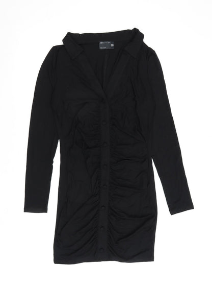 ASOS Womens Black Viscose A-Line Size 10 Collared Pullover