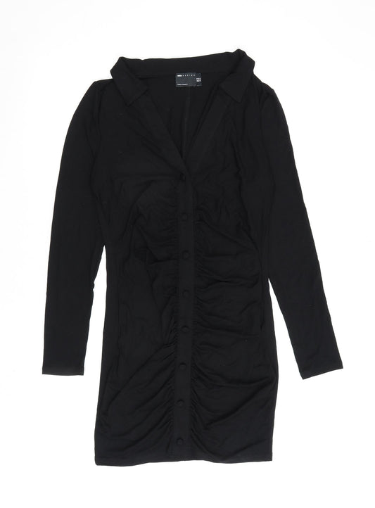 ASOS Womens Black Viscose A-Line Size 10 Collared Pullover