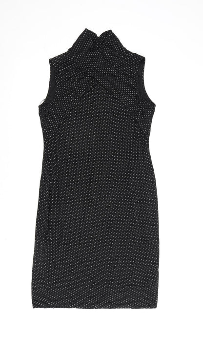 Roman Womens Black Polka Dot Viscose A-Line Size 14 V-Neck Pullover