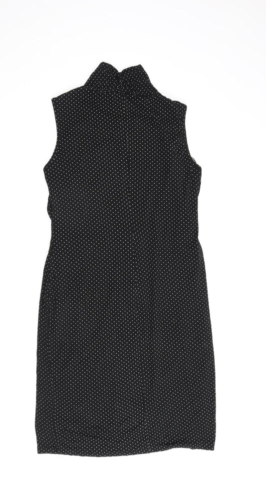 Roman Womens Black Polka Dot Viscose A-Line Size 14 V-Neck Pullover