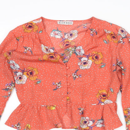Womens UK Size XS Neon Rose Pink Basic Blouse