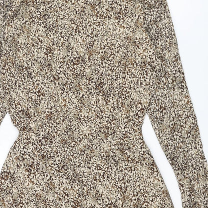Zara Womens Beige Geometric Viscose Wrap Dress Size M V-Neck Button