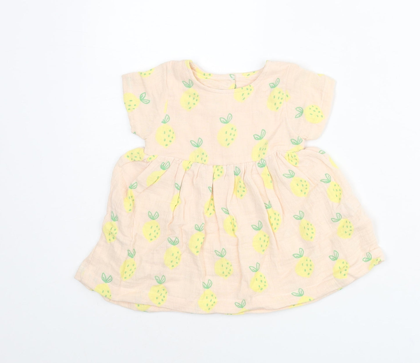 Marks and Spencer Girls Pink Geometric Cotton A-Line Size 3-6 Months Round Neck Button - Pinapple