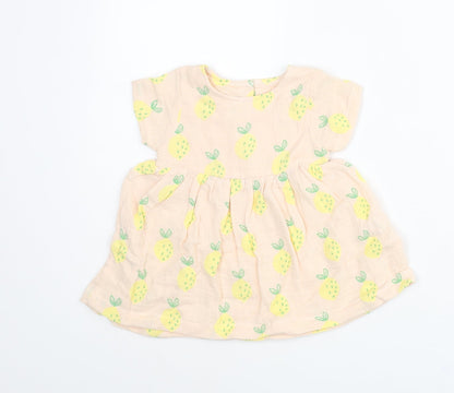Marks and Spencer Girls Pink Geometric Cotton A-Line Size 3-6 Months Round Neck Button - Pinapple