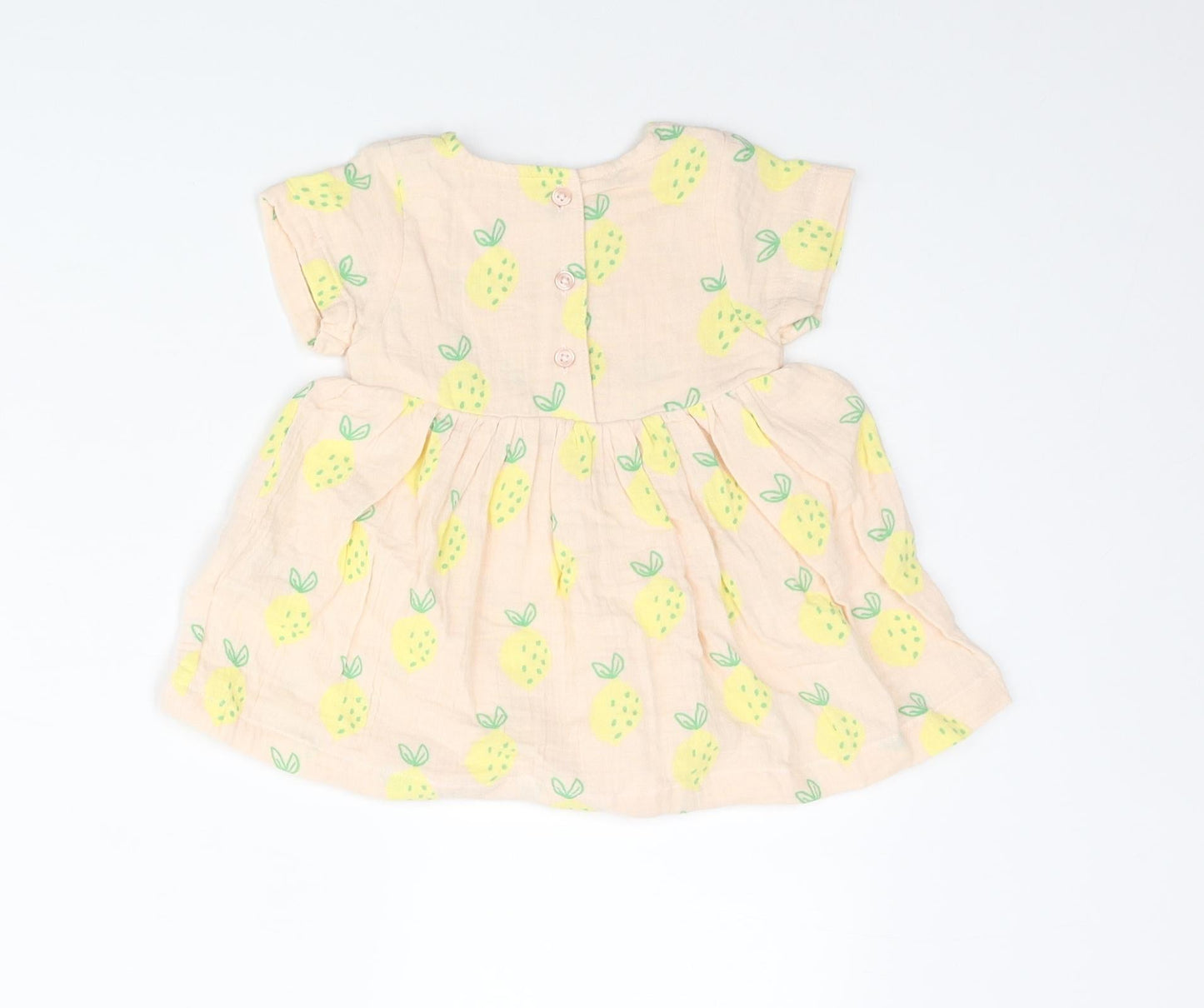 Marks and Spencer Girls Pink Geometric Cotton A-Line Size 3-6 Months Round Neck Button - Pinapple