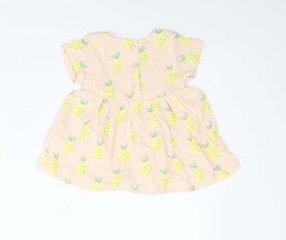 Marks and Spencer Girls Pink Geometric Cotton A-Line Size 3-6 Months Round Neck Button - Pinapple