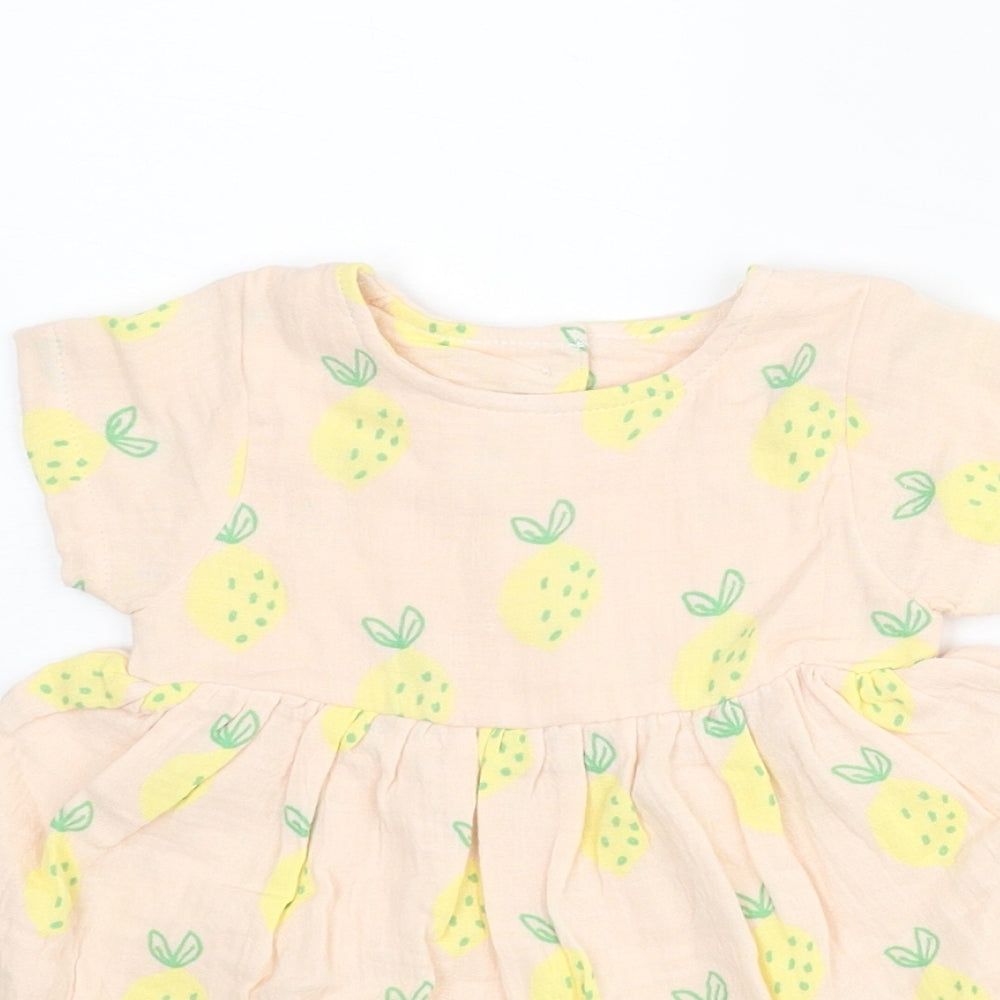 Marks and Spencer Girls Pink Geometric Cotton A-Line Size 3-6 Months Round Neck Button - Pinapple
