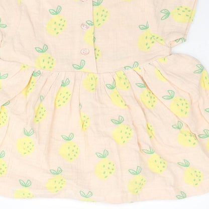 Marks and Spencer Girls Pink Geometric Cotton A-Line Size 3-6 Months Round Neck Button - Pinapple