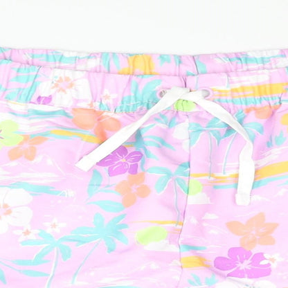 Marks and Spencer Girls Multicoloured Geometric Polyester Sweat Shorts Size 11-12 Years Regular Drawstring - Plam Tree Flower Swim Shorts