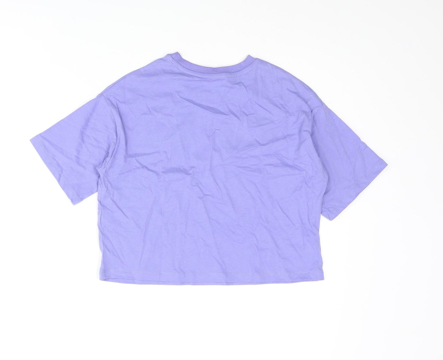 Marks and Spencer Girls Purple Cotton Cropped T-Shirt Size 7-8 Years Crew Neck Pullover - Peace Love Happiness
